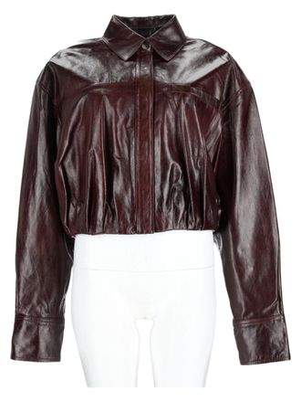 Sportmax Purple Glossy Fitted Cropped Lambskin Leather Jacket