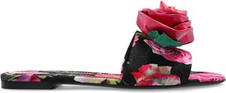 Dolce & Gabbana Bloemmotief slides - Dames - Sandalen - Roze - 36 EU - Leer - Schoenen