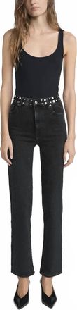 Frame Denim Le Sleek Straight Studded Jean In Meteor