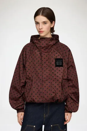 Ganni Jacket in Printed Nylon - Size XS/S Brown
