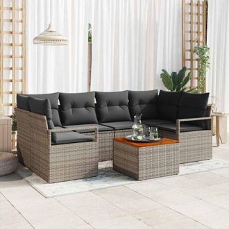 vidaXL Vidaxl - Conjunto De Sof&aacute; De Jard&iacute;n Con Coj&iacute;n 7 Pcs Gris Polirat&aacute;n