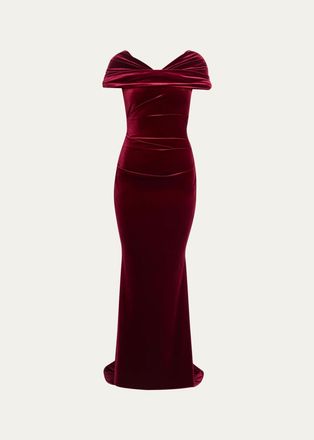 Talbot Runhof Kate Draped Velvet Mermaid Gown