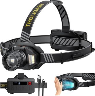 OEM Linterna Frontal Led Ultra Potente, 120000 L&uacute;menes, Recargable, Con 12 Modos, Sensor Y Resistencia Al Agua Ipx7, Bater&iacute;a De 9000 Mah, &Aacute;ngulo De Haz Aj