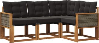 vidaXL Conjunto De Sof&aacute;s De Exterior 4 Uds. Natural Y Negro Vidaxl