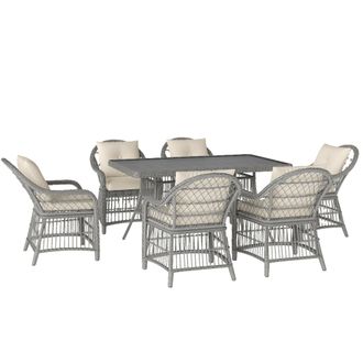 OUTSUNNY 6 Seater Rattan Dining Set with Seat Back Cushions - Aluminium Frame | TJ Hughes