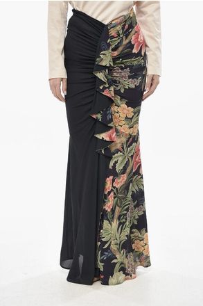 Etro Two-Tone Maxi Skirt With Floral Pattern size 40