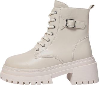 Generic Combat Boots For Women Platform Chunky Sole Round Toe Ankle Boots Elegant Lightweight Booties Ladies Casual Shoes with Lace-Up Zipper size 4.5