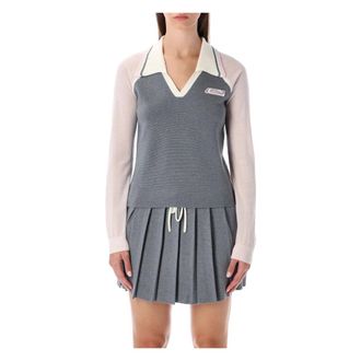 Casablanca V-neck Knitwear, female, Gray, Size: M V Neck Knit Polo