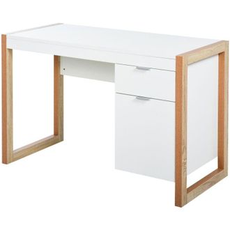 HOMCOM Homcom - Mesa De Escritorio Con Caj&oacute;n Armario Patas Rectangulares 112,5x50x75,5 Cm Blanco