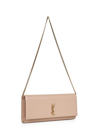Saint Laurent Womens Kate Clutch With Shoulder Strap Dark Beige Calf Leather Bags