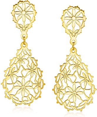 Ross-Simons Italian 14kt Yellow Gold Floral Drop Earrings
