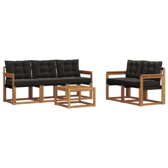 vidaXL Conjunto De Sof&aacute;s De Exterior Con Coj&iacute;n 6 Pcs Natural Y Negro Vidaxl
