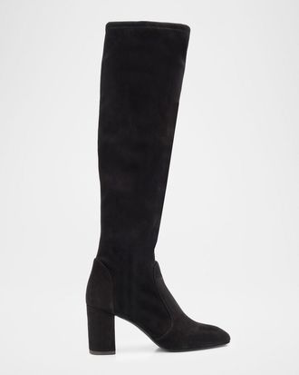 Stuart Weitzman 75mm Lucie Stretch Suede Knee-High Boots
