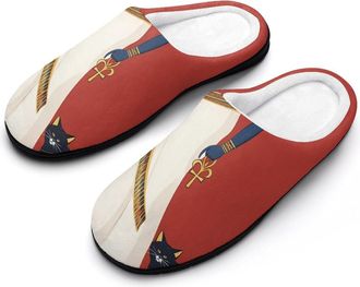 Generic Anubis Cat And Moon Cotton Slippers for Women Memory Foam Comfy House Shoes with Anti-Skid Rubber Sole