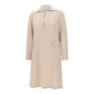 Elena Miro Short Dresses, female, Beige, 2XL, Cr&ecirc;pe Polo-Collar Dress
