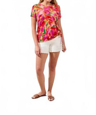 Tribal Printed Jersey Crew Neck Top In Pink Glow