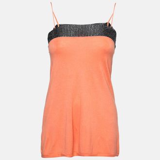 Emporio Armani Orange Beaded Detail Sleeveless Knit Top