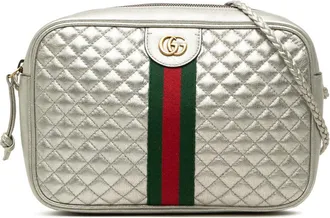 Gucci Pre-owned Gucci Small Quilted Metallic Calfskin Web Trapuntata Crossbody Ladies 84J5SSYL00EZ8DAX