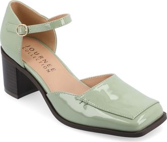 Journee Collection Evangeline Block Heel Pump in Green Patent at Nordstrom Rack, Size 6.5