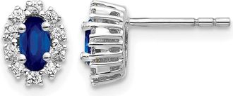 Diamond2Deal 14k Gold 1/5 Ct Lab Grown Diamond and Oval Created Sapphire Halo Stud Earrings