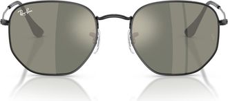 Ray-Ban 54mm Hexagonal Flat Lens Sunglasses in Black/grey Mirror Bronze at Nordstrom