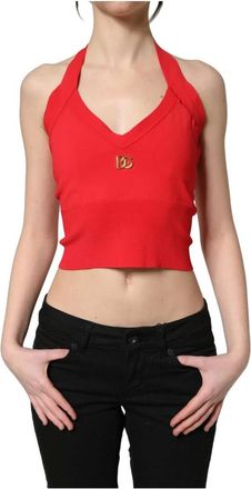 Dolce & Gabbana Sleeveless Tops, female, Red, Size: XS Cropped Tank