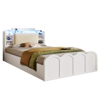 STILVORA Cama Infantil Individual Con Arc&oacute;n Hidr&aacute;ulico, Usb Y Type-c, Led, 90 X 200 Cm, Sin Colch&oacute;n, Blanca