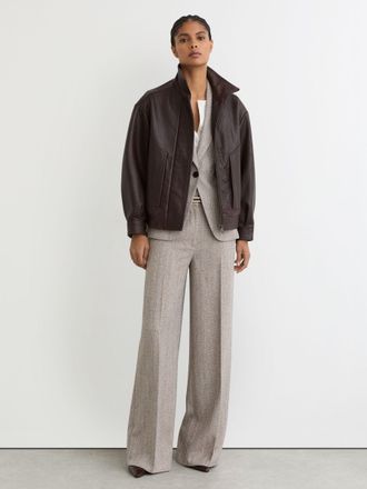 Reiss Grey Wide-leg Textured Tailored Trousers, 18R