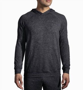 Brooks Luxe Performance Hoodie In Heather Black
