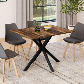 IDMarket Mesa De Comedor Rectangular Alix 4-6 Personas Hawkins Madera Oscura Y Pata De Ara&ntilde;a Negra 110 Cm