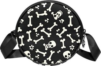 Generic Circle Crossbody Bag for Women, Dog Bones Small Sling Bag Daypack with Zipper Adjustable Shoulder Straps Casual Ladies Girls Round Purse