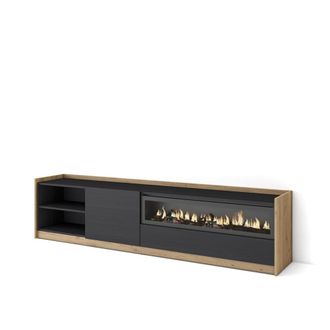 Skraut Home Mueble tv efecto madera negro roble 207x37x50cm chimenea efecto fuego