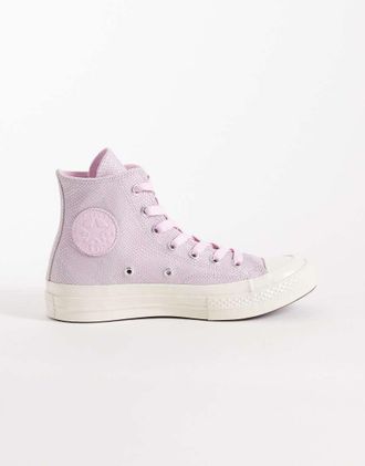 Converse Chuck 70 Hi - Sneakers alte in camoscio rosa con stampa pitonata-Viola