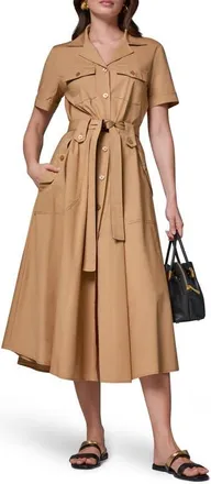 DKNY Short Sleeve Stretch Cotton Shirtdress in Fawn/black at Nordstrom, Size 14
