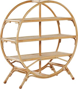 Beliani Estanter&iacute;a De Rat&aacute;n Natural Beige 109 Cm Estante Ovalado 3 Baldas Tuvalu Ii