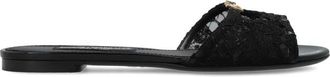 Dolce & Gabbana Lace Slide Sandalen - Dames - Sandalen - Zwart - 36 EU - Katoen - Schoenen