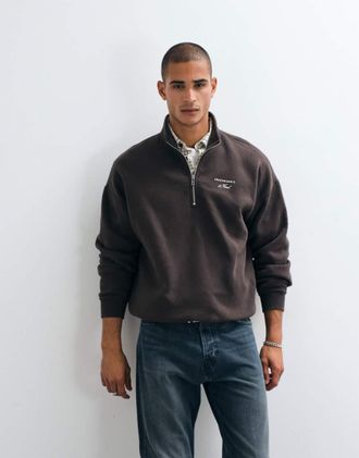 Abercrombie & Fitch felpa oversize con logo script e zip corta in marrone