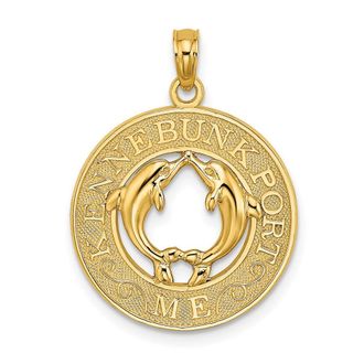 Diamond2Deal 14k Yellow Gold KENNEBUNKPORT ME Dolphins Charm Pendant