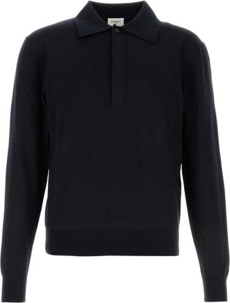 Saint Laurent Dark Blue Solid Shirt Collar Polo