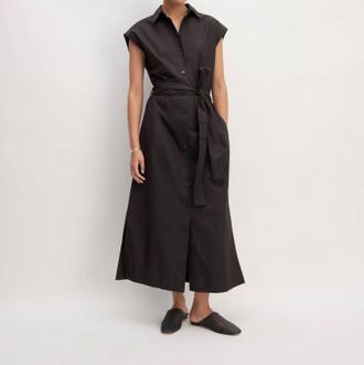 Everlane Supima Short Sleeve Shirt Dress In Black