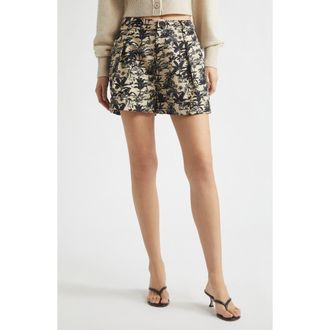 Toccin Nara Tropical Print Cuff Cotton Shorts in Jet/natural at Nordstrom, Size 4