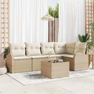 vidaXL Vidaxl - Conjunto De Sof&aacute; De Jard&iacute;n 6 Pcs Beige, Blanco Polirat&aacute;n