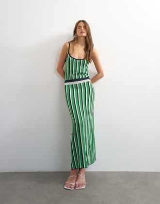 Topshop Vestito lungo in maglia a righe blu e verde-Multi