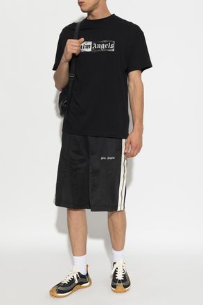Palm Angels Cotton T-shirt With Printed Logo, Mens, Black
