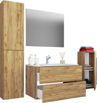 ebuy24 Ebuy24 - Vcm 5pcs Set 1 Lavabo Con Dos Cajones, 1 Espejo, 1 Lavabo, 1 Midischrank, 1 Gabinete Alto Lavabo De Cer&aacute;mica Gabinete Inferior Colgante 80 Cm