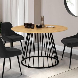 IDMarket Yuna Mesa De Comedor Redonda Para 6 Con Tablero De Madera Y Pata De Metal Alambrada 120 Cm