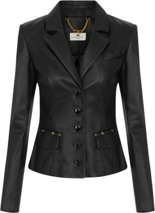 Elisabetta Franchi Single-breasted Leren Blazer - Dames - Blazers - Zwart - XS - Leer - Jassen
