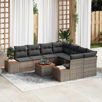 vidaXL Vidaxl - Conjunto De Sof&aacute; De Jard&iacute;n Con Coj&iacute;n 9 Pcs Gris Polirat&aacute;n