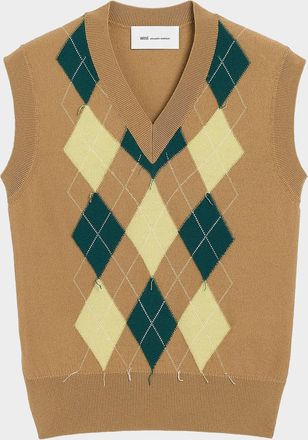 Ami Men & apos;s Wool Intarsia Knit Argyle Vest