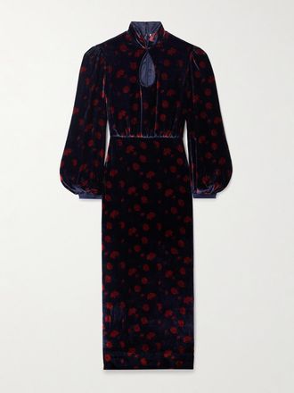 Saloni Abito Midi A Collo Alto Cut-out In Velluto Floreale - Blu